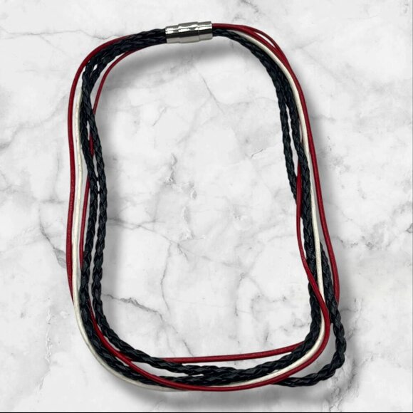 Braided Leather Multicolor Necklace With Magnetic Clasp Unisex - Picture 2 of 7